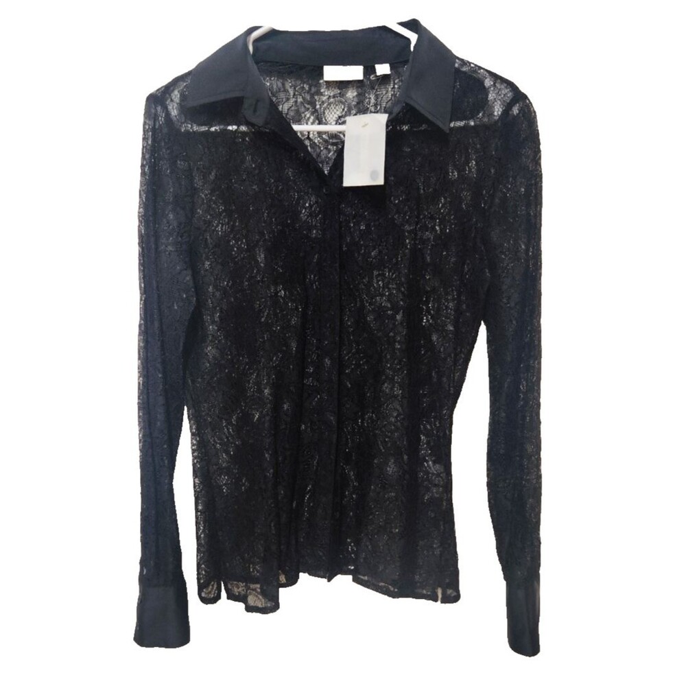 Eva Mendes Blouse Women's Sheer Floral Laced Dark Feminine Whimsigoth Black S